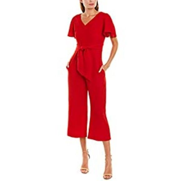 Tahari ASL Women's Flutter Sleeve Tie Jumpsuit